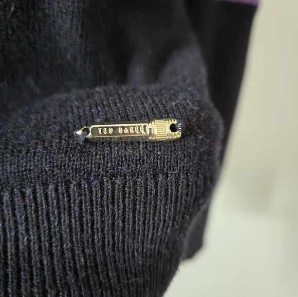 TED BAKER Throwback 70s Navy Wool Cashmere Metallic Shooting Star Sweater. 4-6 - Picture 3 of 14